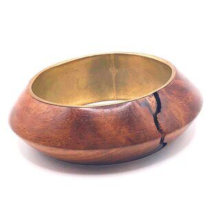 Sculptural Wood & Brass Bangle – Flared Artisan Style